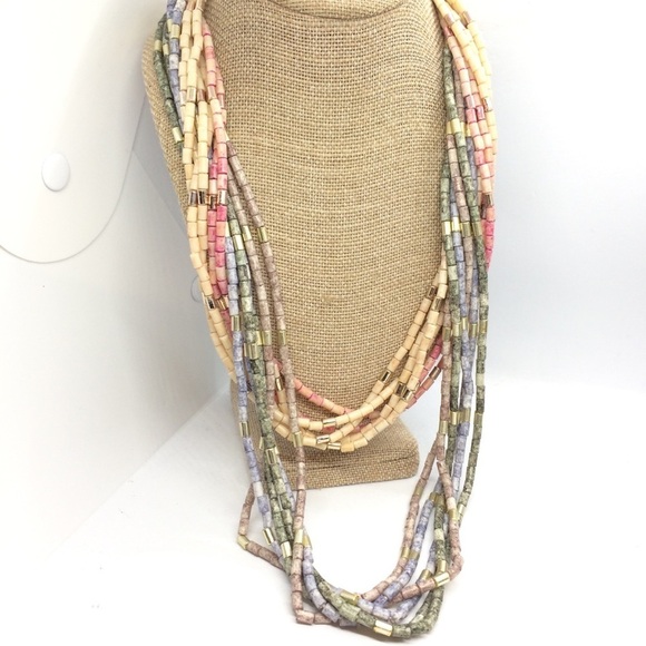 3/$30 VINTAGE BOHO MULTI STRAND NECKLACES TUBE BEADS BLUE PINK PLASTIC SET 2 - Picture 4 of 13